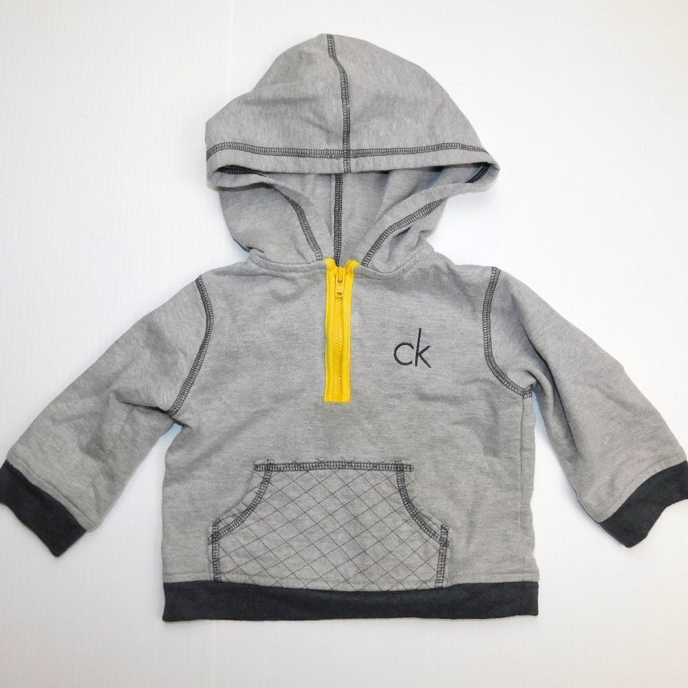Calvin Klein Gray Yellow 1/4 Zip Hoodie Kangaroo Pocket Baby Boy 12 Months 12M
